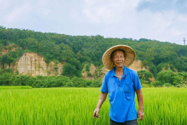 Agricultural worker in a green field